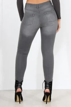 Rebellious Fashion Gabby Grey Ripped Knee Skinny Jeans