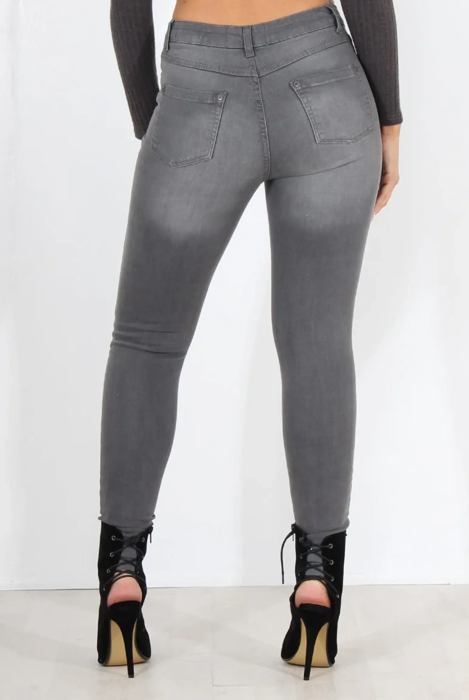 Rebellious Fashion Gabby Grey Ripped Knee Skinny Jeans