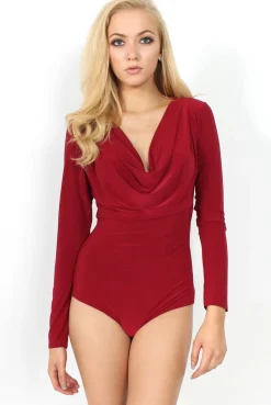Rebellious Fashion Gabriella Wine Cowl Neck Bodysuit