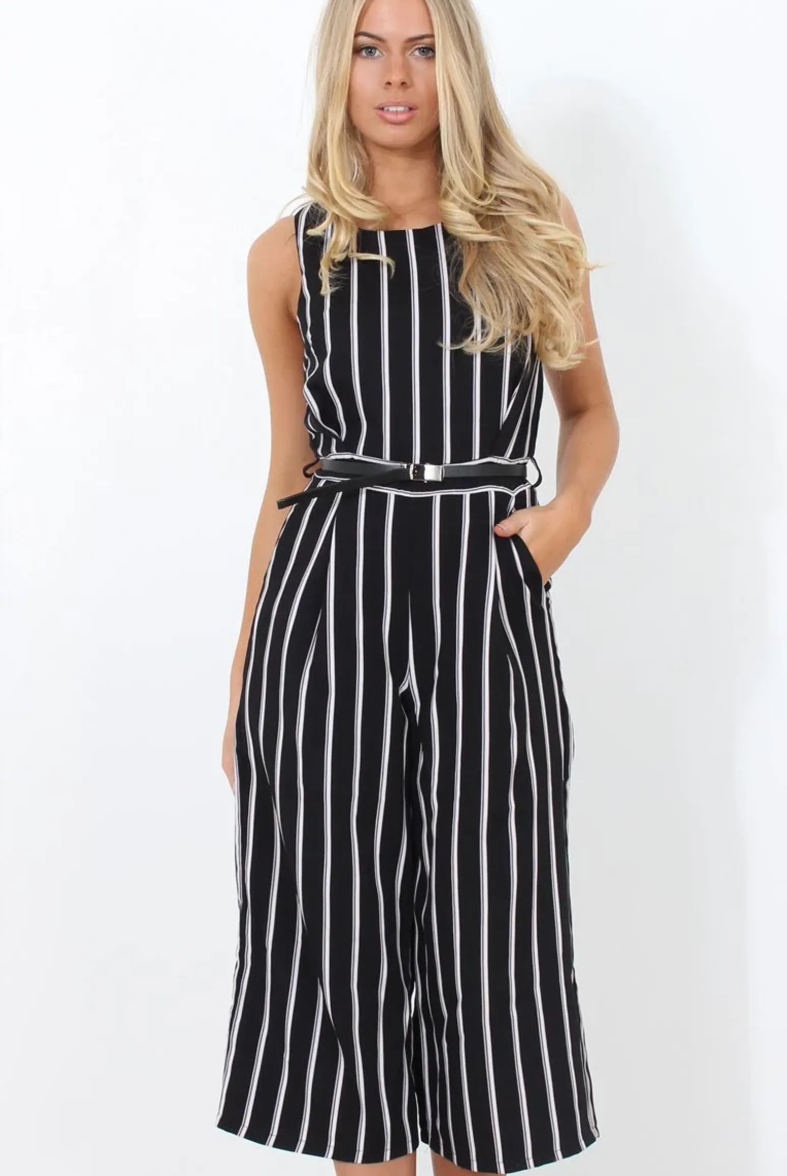 Rebellious Fashion Gemma Black Striped Jumpsuit