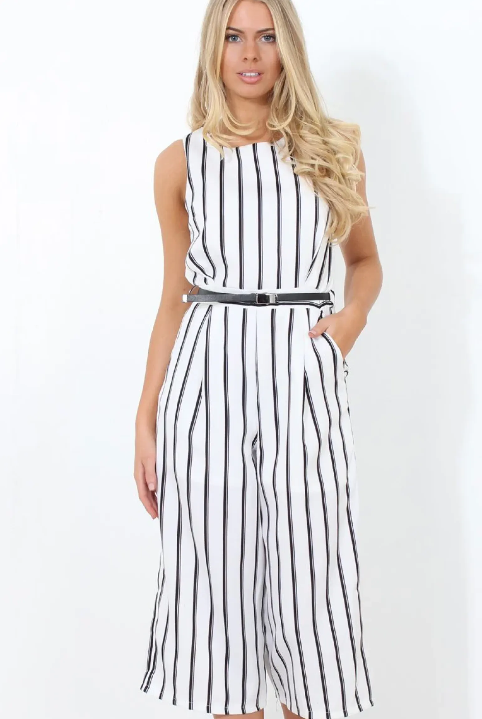 Rebellious Fashion Gemma White Striped Jumpsuit