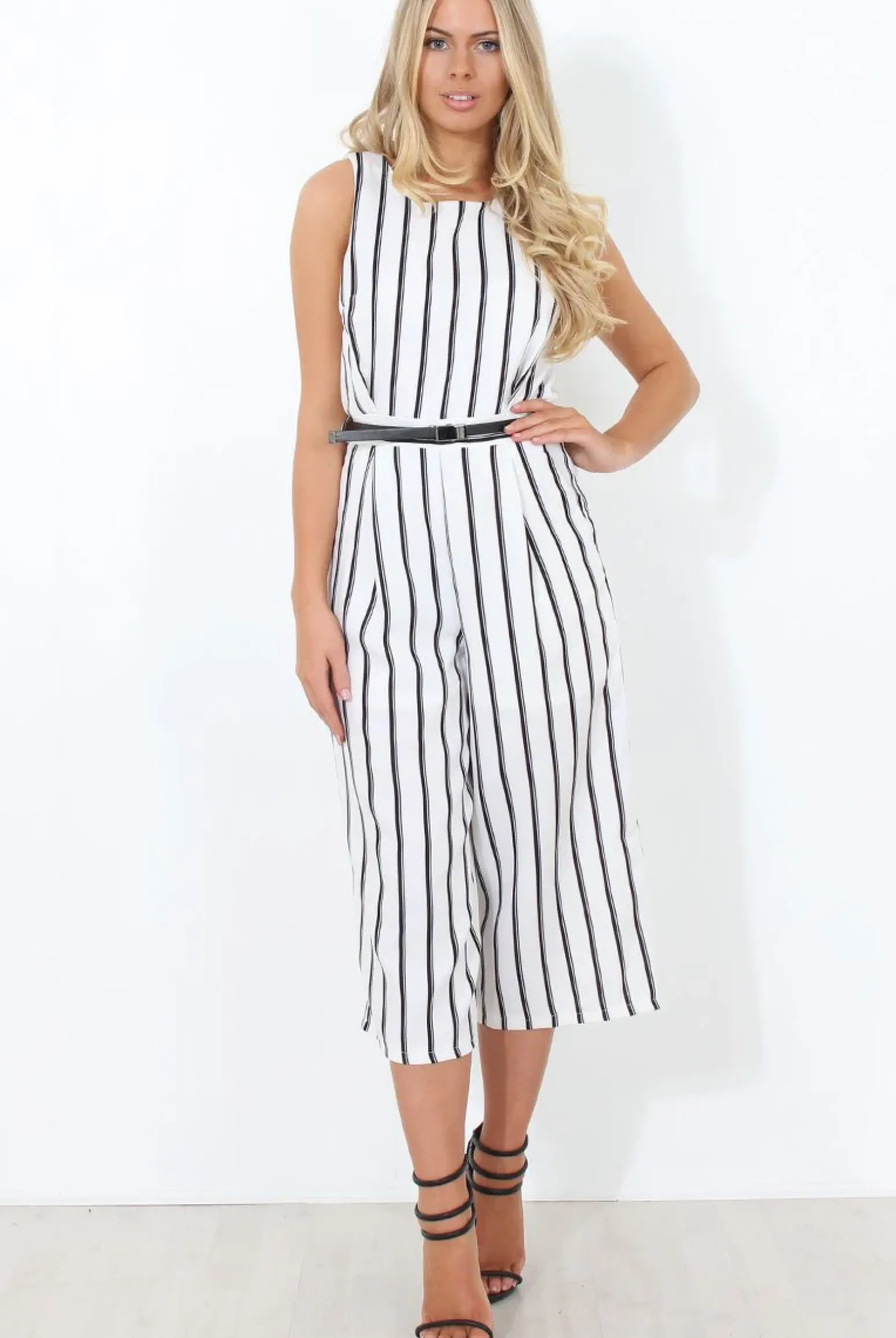 Rebellious Fashion Gemma White Striped Jumpsuit