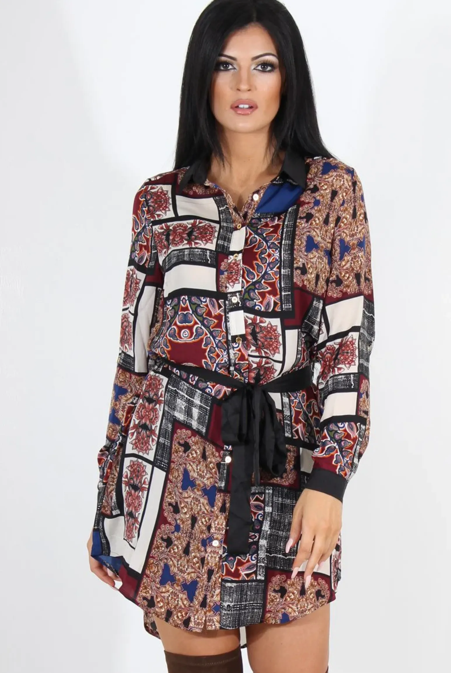 Rebellious Fashion Gemma Wine Paisley Print Shirt Dress