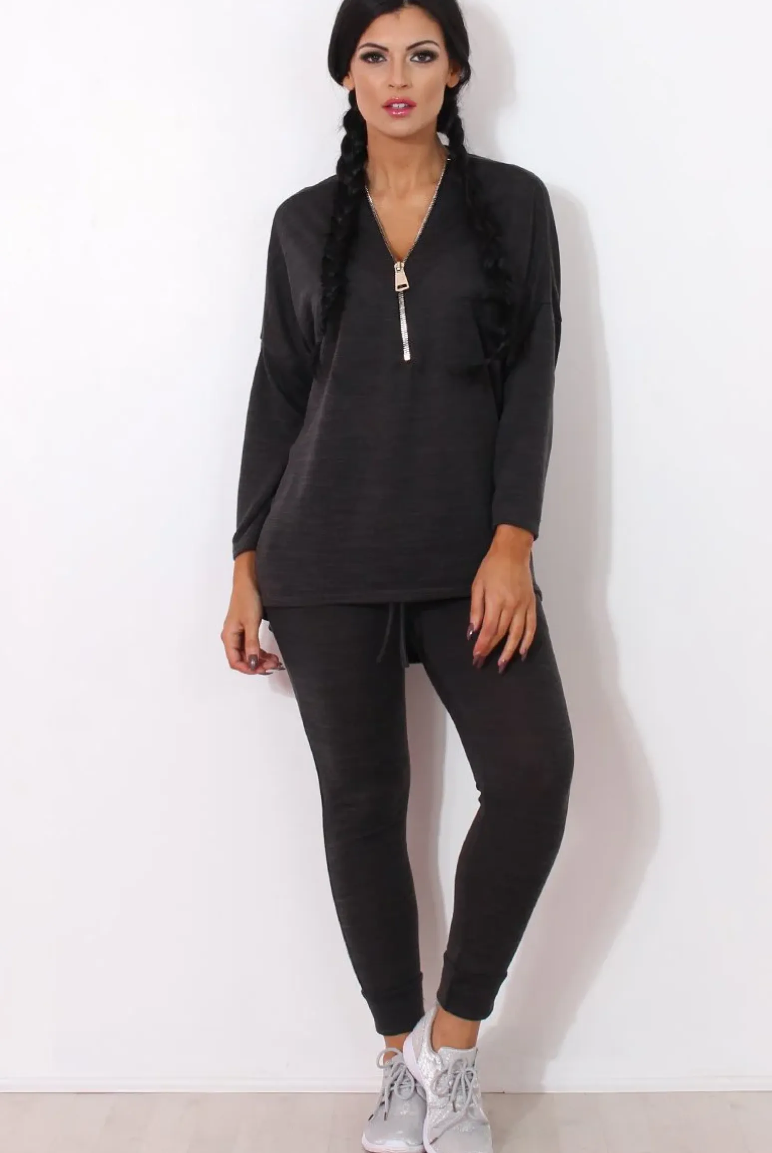 Rebellious Fashion Gerlie Dark Grey V Neck Loungewear