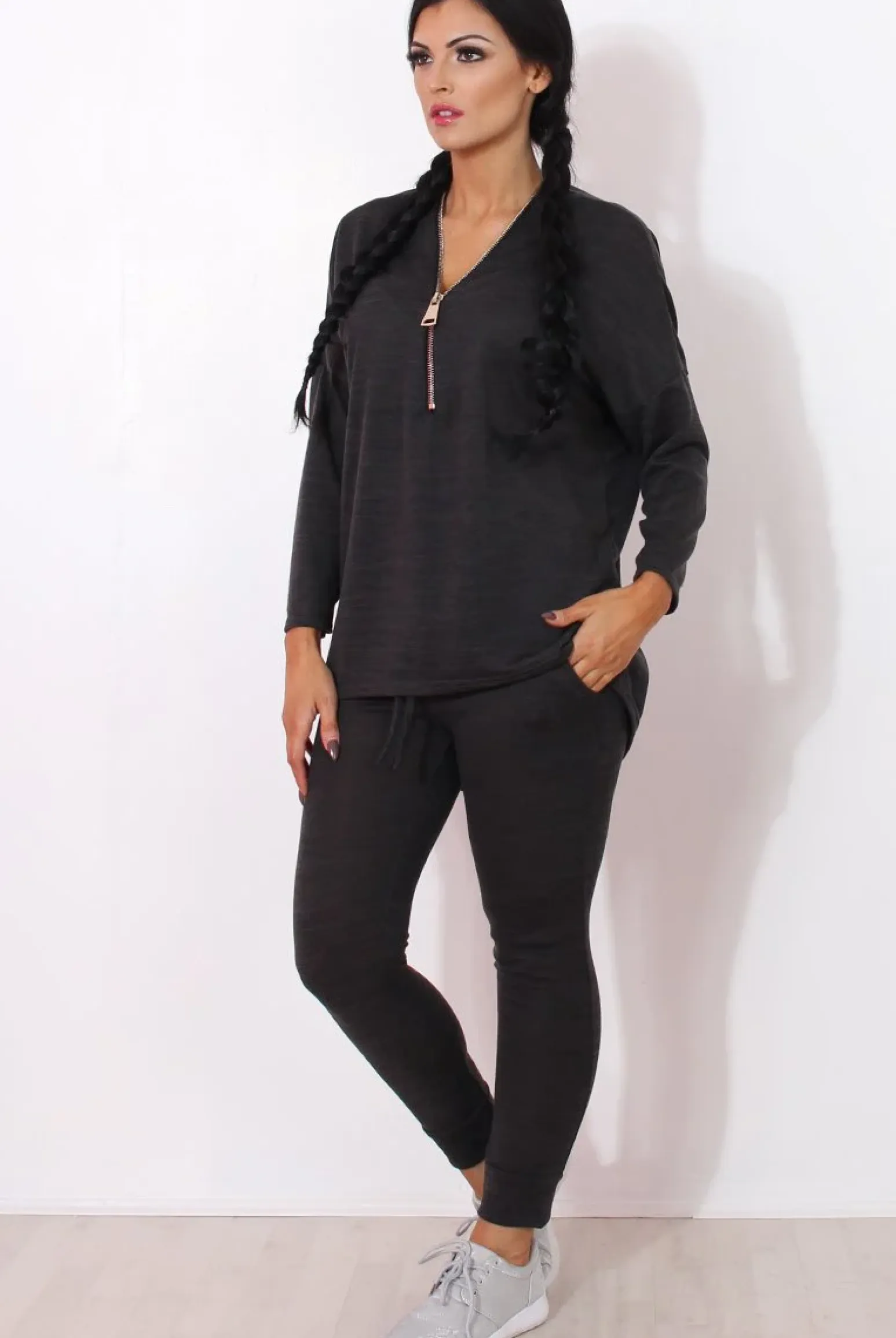 Rebellious Fashion Gerlie Dark Grey V Neck Loungewear