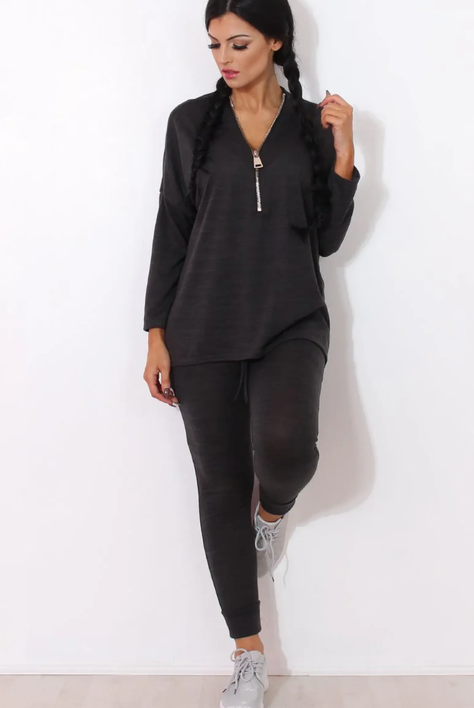 Rebellious Fashion Gerlie Dark Grey V Neck Loungewear