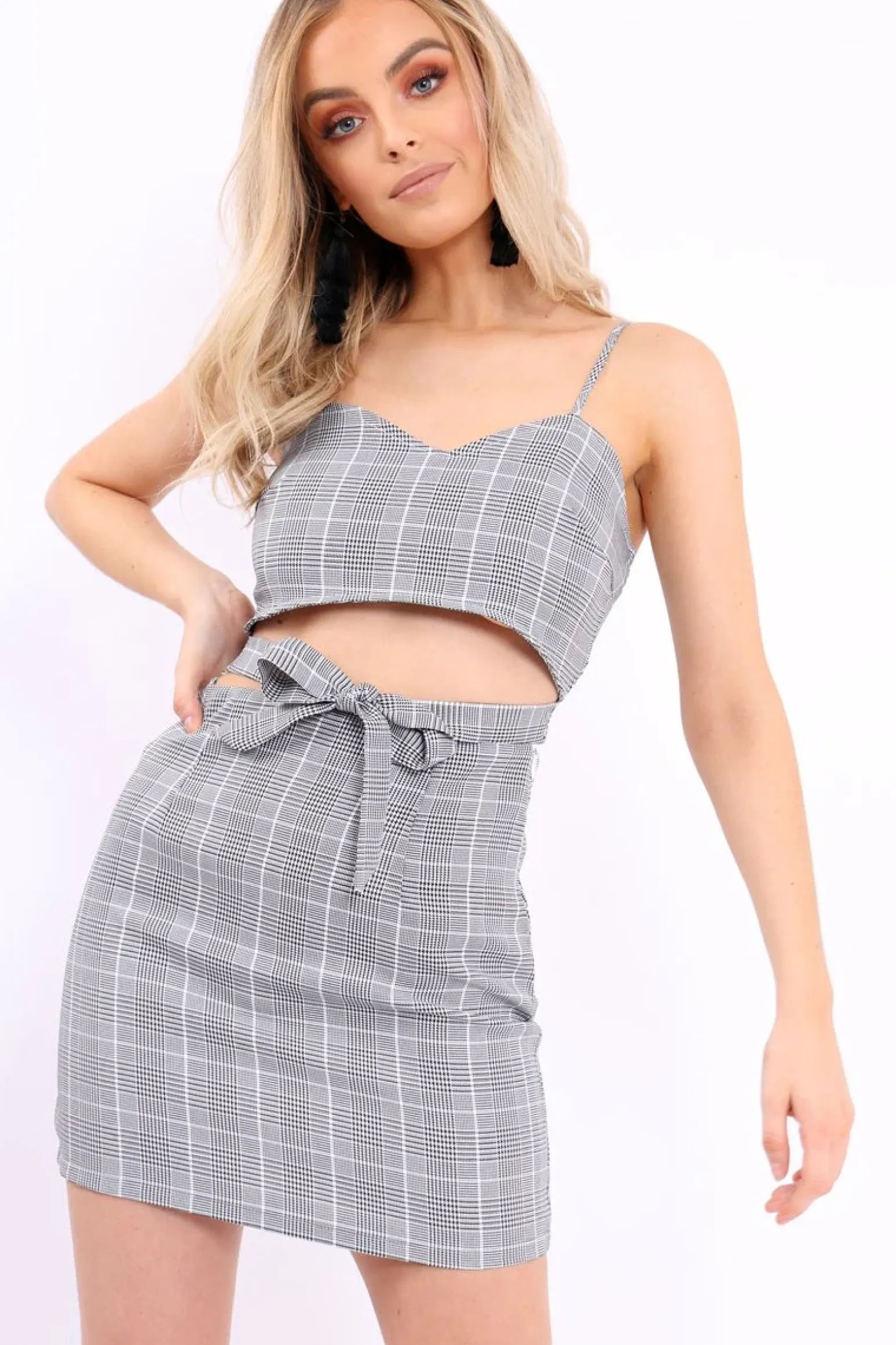 Rebellious Fashion Gingham Bralet and Skirt Co-ord - Emery