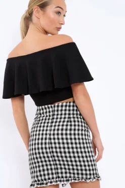 Rebellious Fashion Gingham Lace up Skirt with Floral Embroidery - Juliet