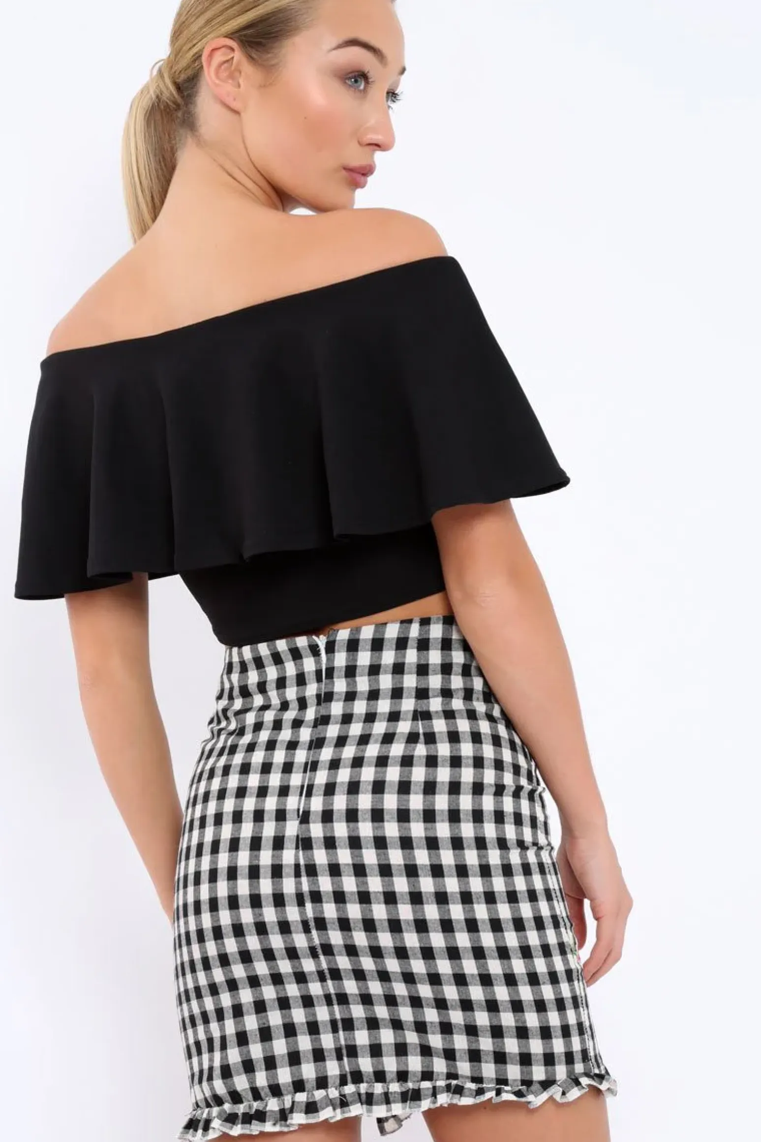 Rebellious Fashion Gingham Lace up Skirt with Floral Embroidery - Juliet