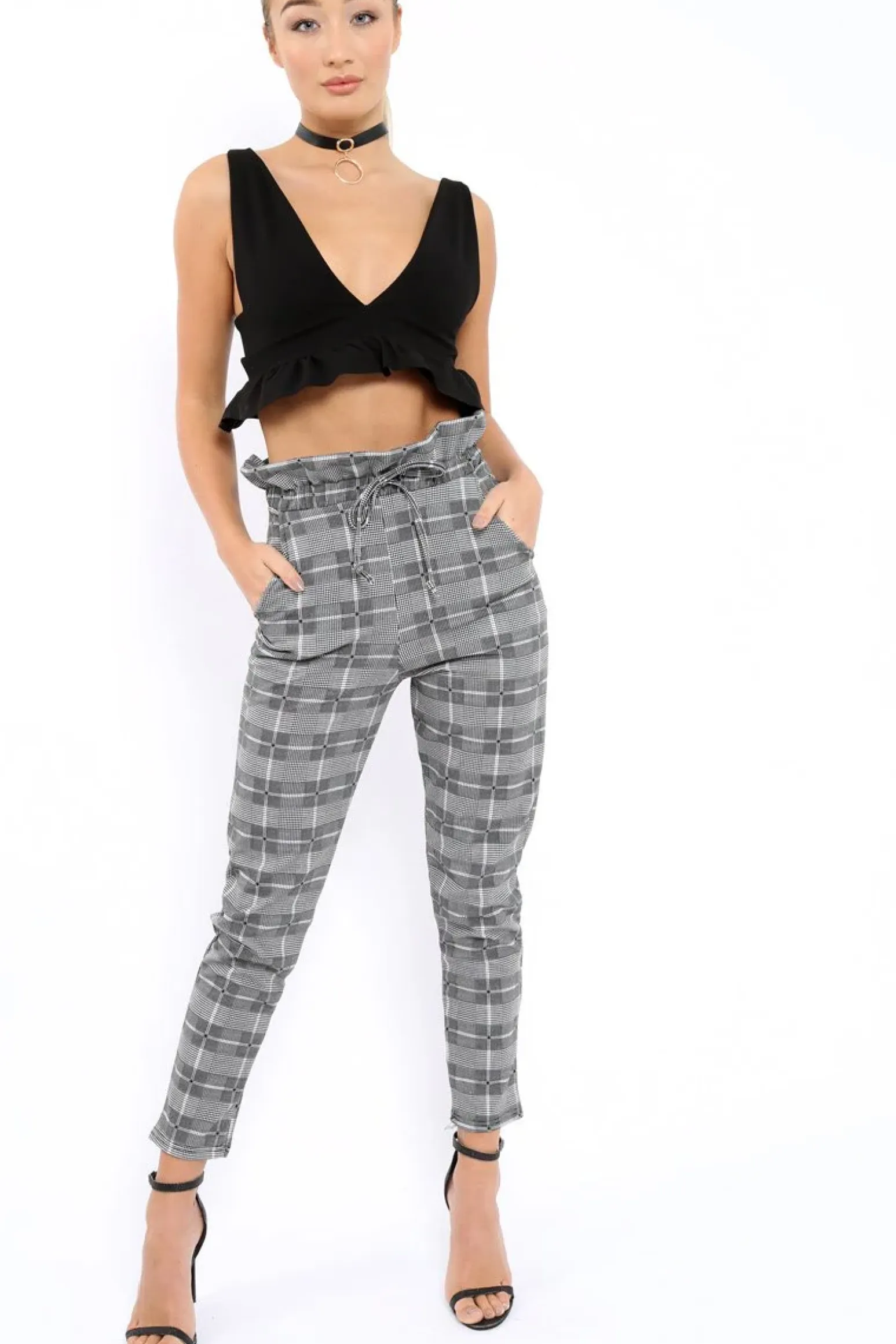 Rebellious Fashion Gingham Long Legged Cigarette Trousers - Grayce