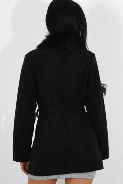 Rebellious Fashion Gisa Black Fur Waterfall Jacket