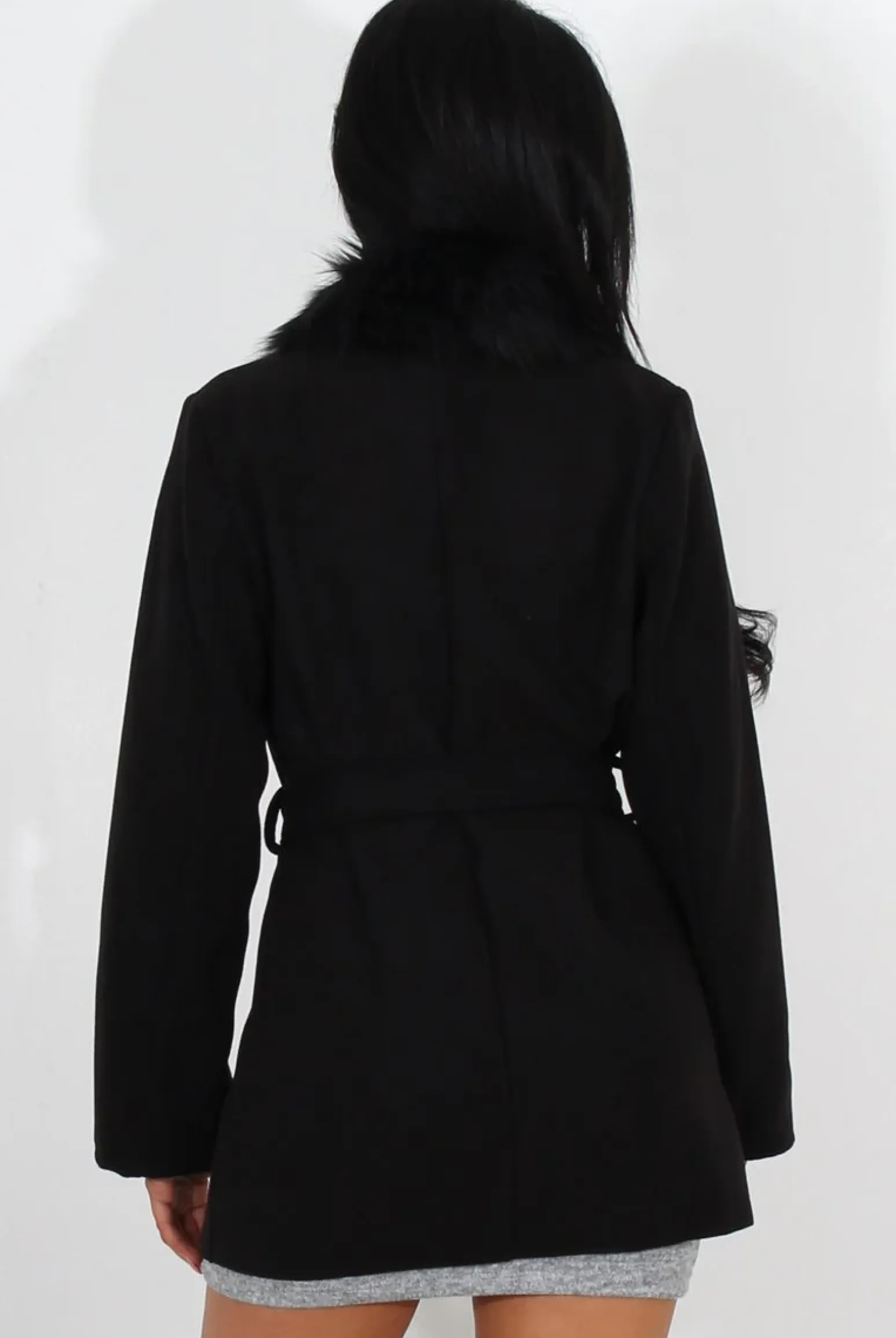 Rebellious Fashion Gisa Black Fur Waterfall Jacket