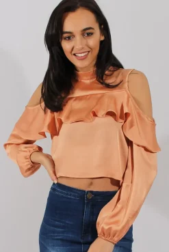 Rebellious Fashion Gold Cold Shoulder Frill Layer Top - Lucy