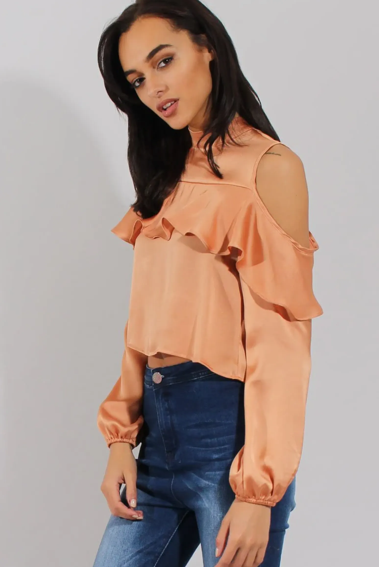 Rebellious Fashion Gold Cold Shoulder Frill Layer Top - Lucy