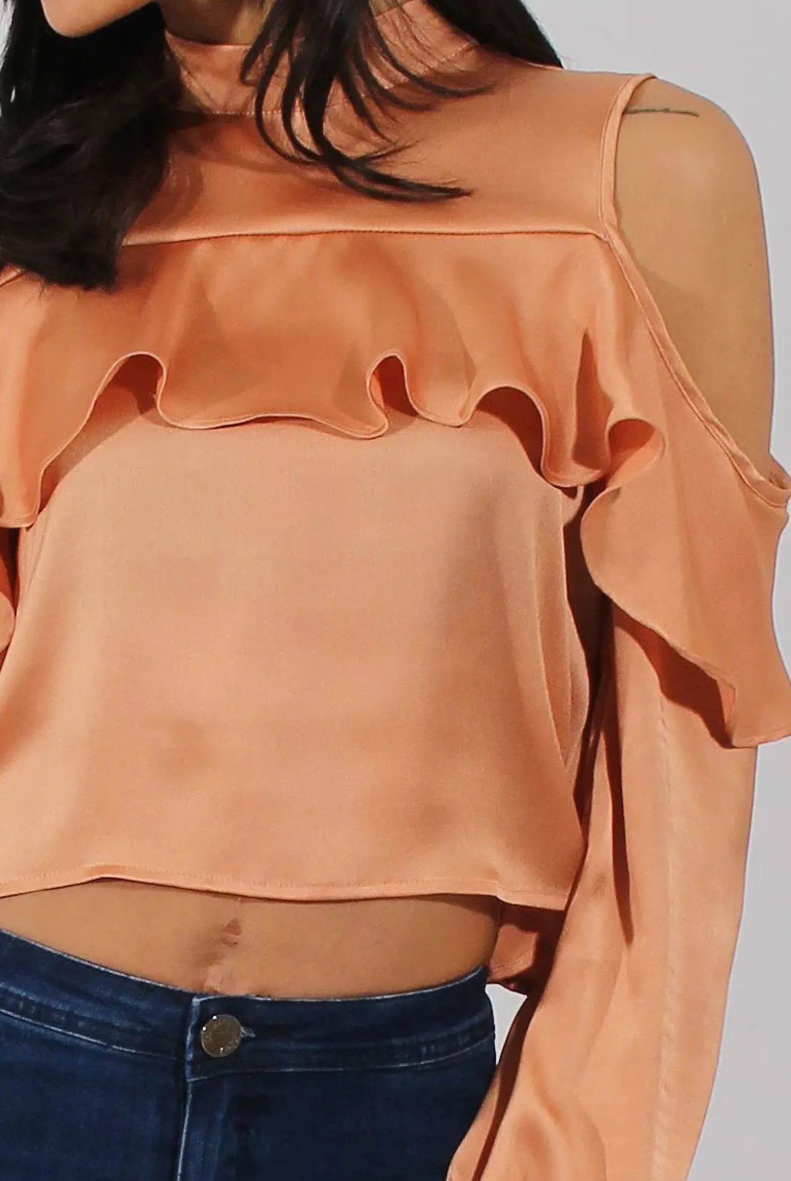 Rebellious Fashion Gold Cold Shoulder Frill Layer Top - Lucy