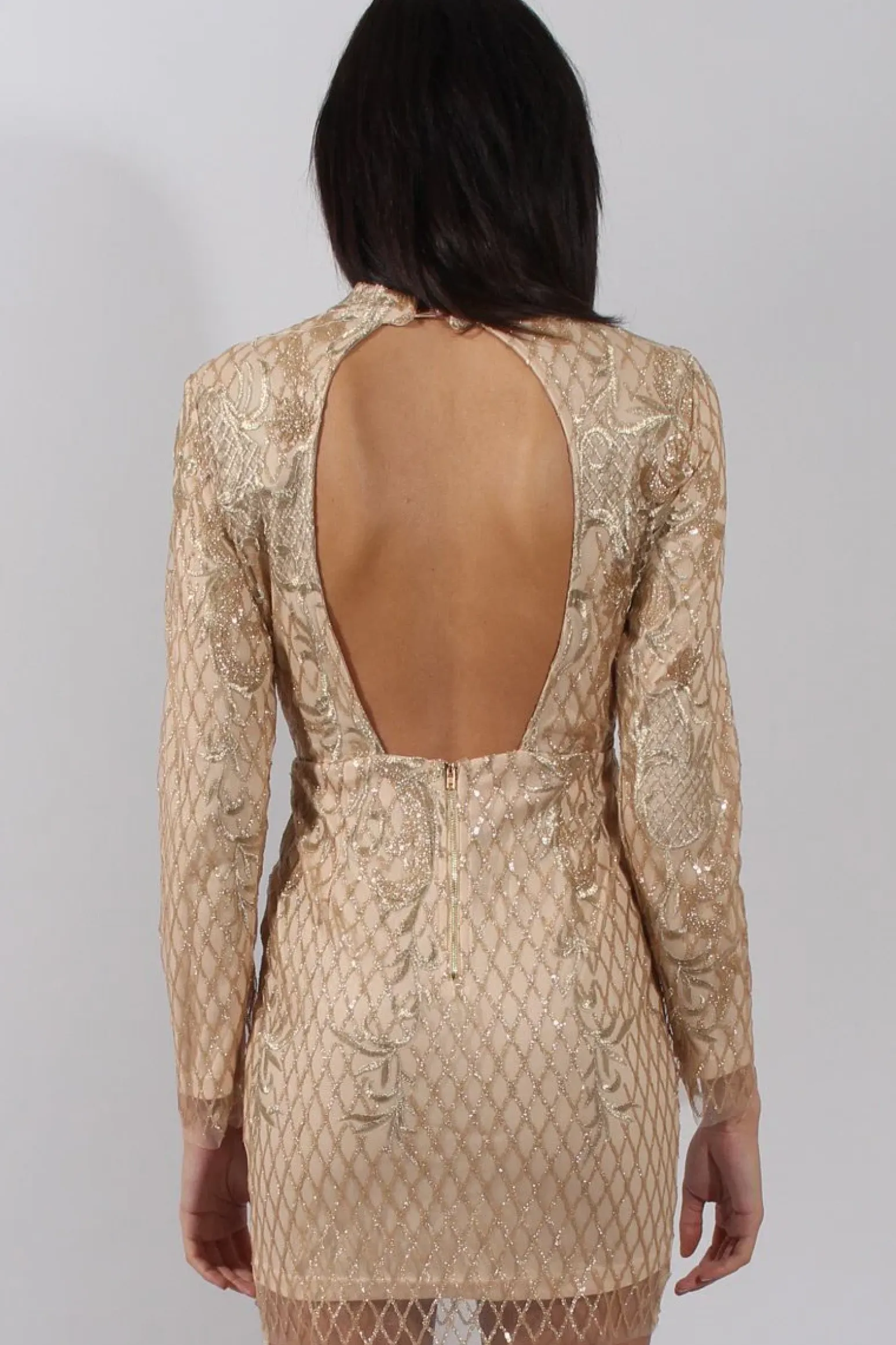 Rebellious Fashion Gold High Neck Sequin Embellished Bodycon Dress - Laila