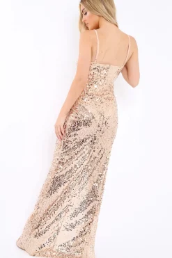 Rebellious Fashion Gold Sequin Side Split Maxi Dress - Baili
