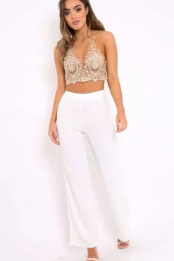 Rebellious Fashion Gold Applique Sheer Halter neck Bralet - Shawna