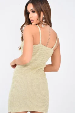 Rebellious Fashion Gold Cami Knitted Bodycon Dress - Jannelle
