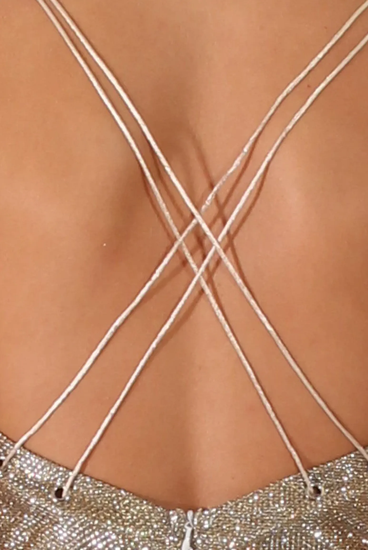 Rebellious Fashion Gold Glitter Cross Back Strappy Playsuit - Jaclyn