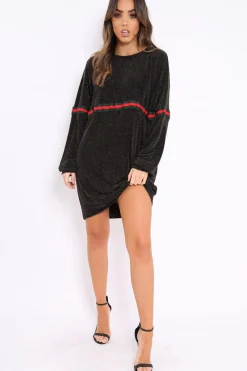 Rebellious Fashion Gold Glitter Stripe Jumper Dress - Finley