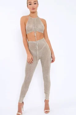 Rebellious Fashion Gold Metallic Co-ord Set - Klaire