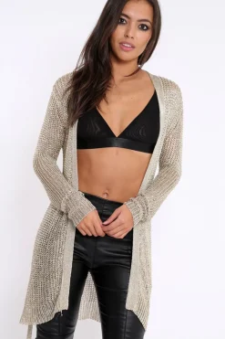Rebellious Fashion Gold Metallic Knit Cardigan - Celina