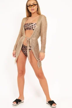 Rebellious Fashion Gold Metallic Knitted Cardigan - Paysley