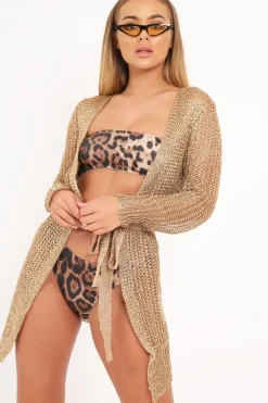 Rebellious Fashion Gold Metallic Knitted Cardigan - Paysley