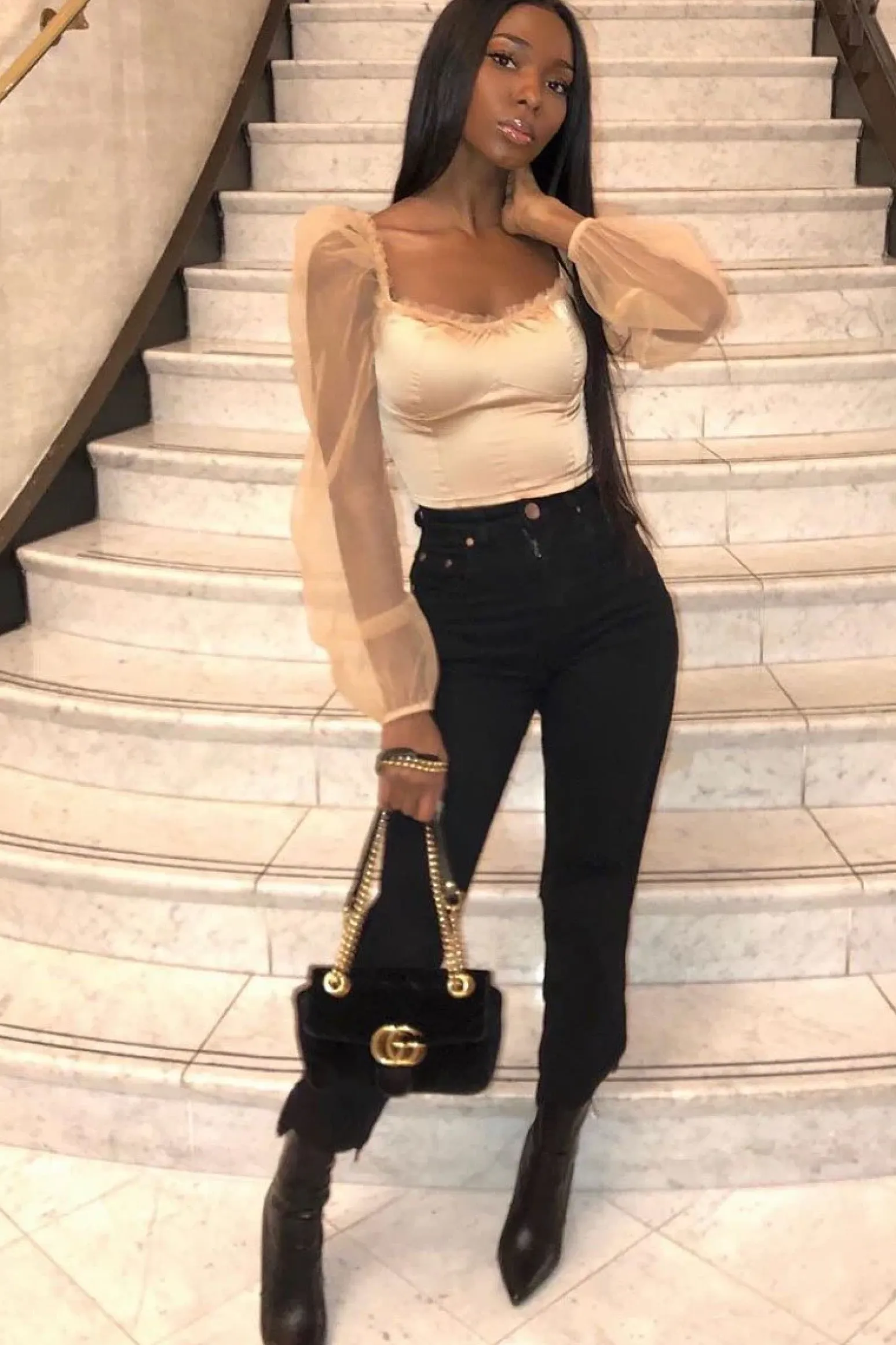 Rebellious Fashion Gold Satin Mesh Sleeve Ruched Detail Crop Top - Rya