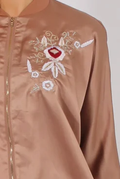 Rebellious Fashion Gold Satin Oversized Embroidered Jacket - North