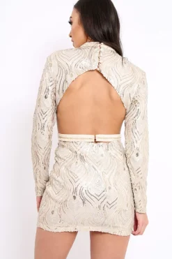Rebellious Fashion Gold Sequin Cut Out Back Mini Dress - Hera