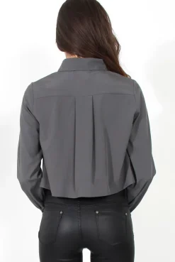 Rebellious Fashion Grace Dark Grey Long Sleeved Cropped Shirt