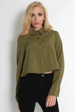 Rebellious Fashion Grace Khaki Long Sleeved Cropped Shirt