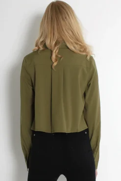 Rebellious Fashion Grace Khaki Long Sleeved Cropped Shirt