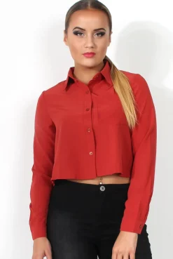 Rebellious Fashion Grace Rust Long Sleeved Cropped Shirt