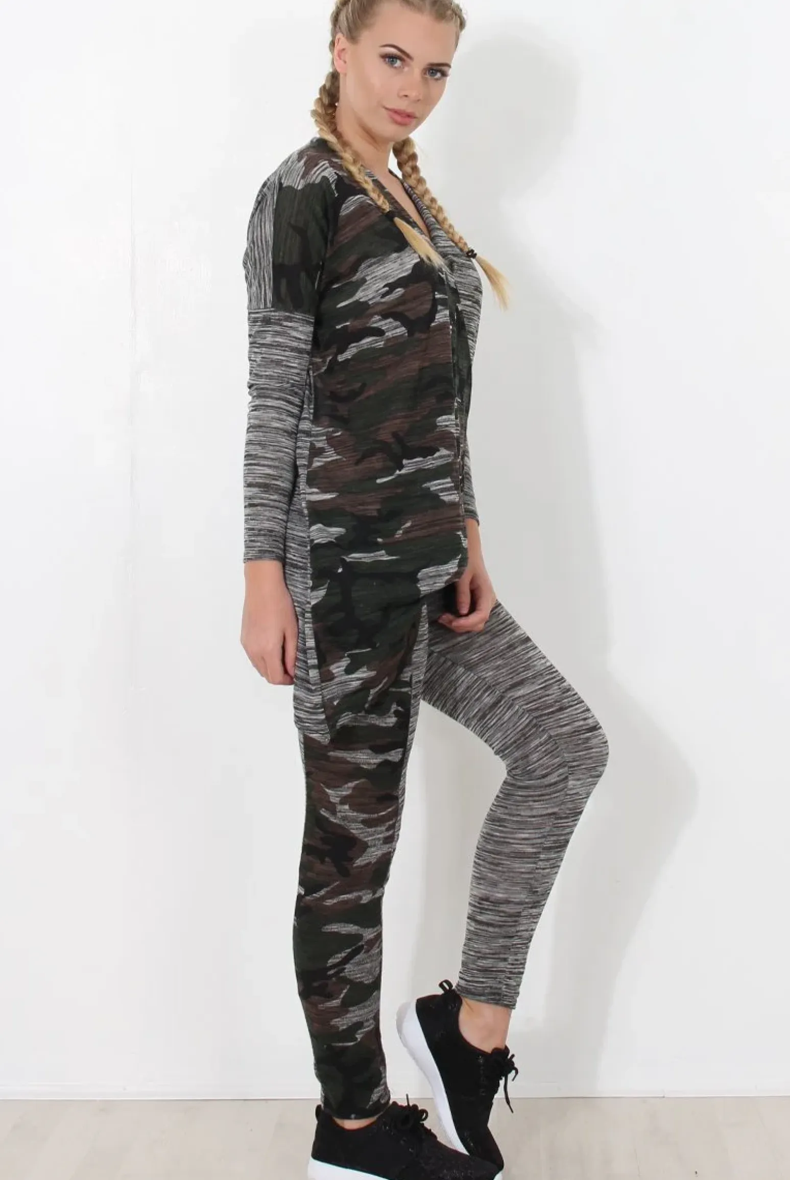 Rebellious Fashion Gracie Grey Camouflage Asymmetric Loungewear set