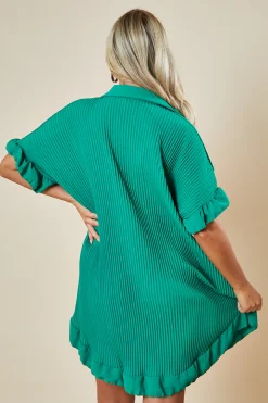 Rebellious Fashion Green Plisse Detail Frill Hem Oversized Dress - Sakura