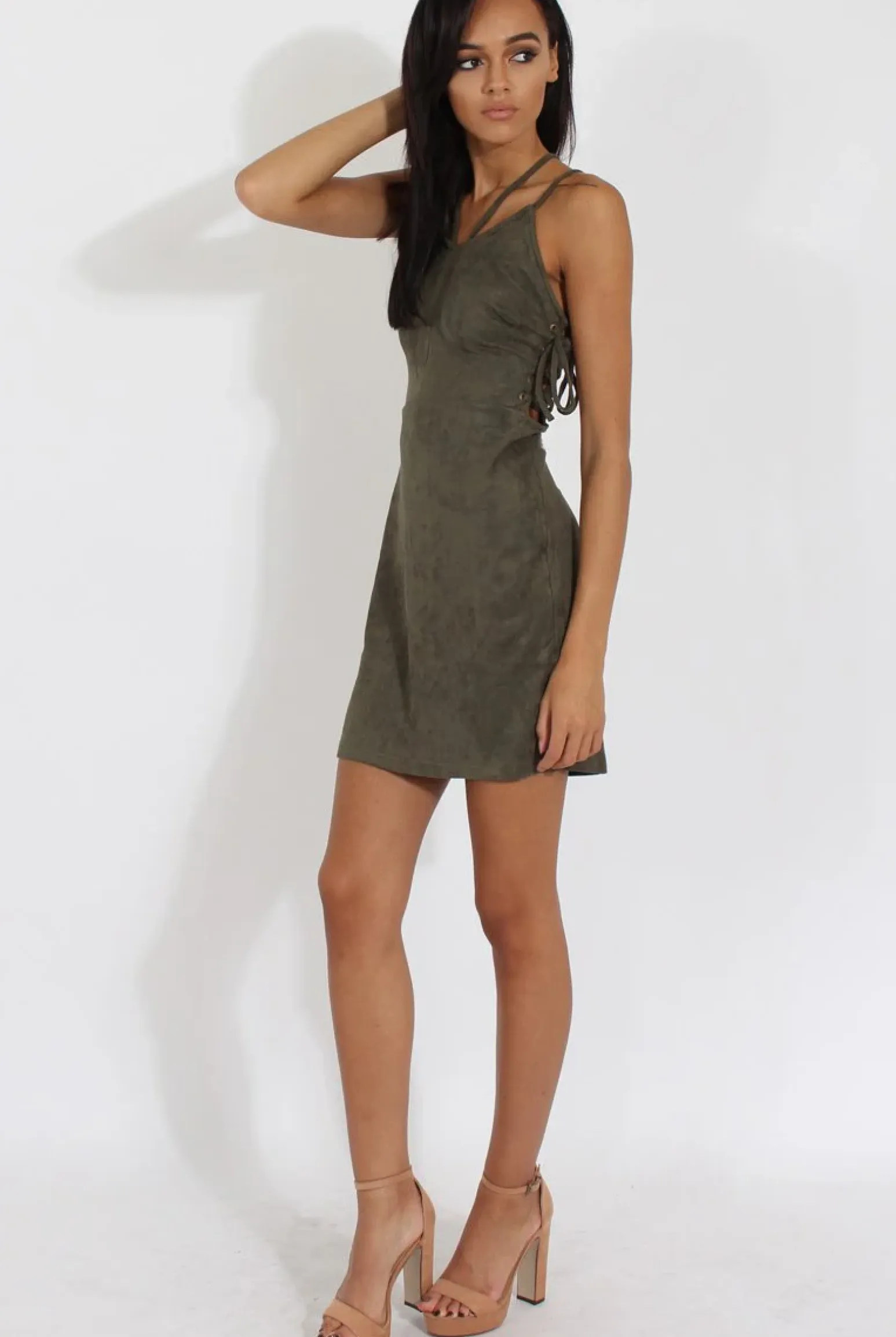 Rebellious Fashion Green Side Tie Up Suede Dress - April