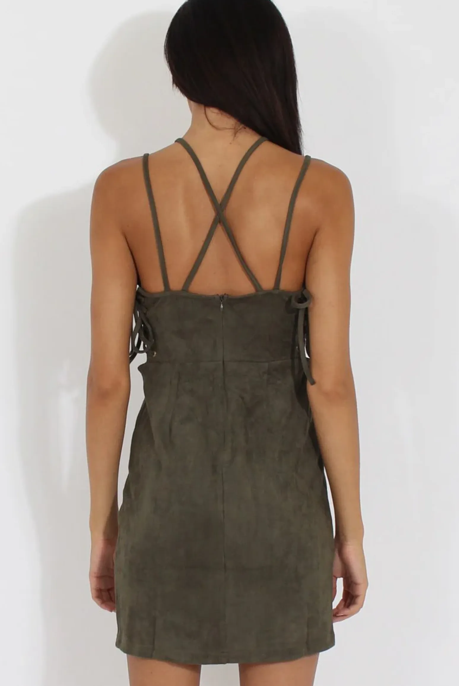 Rebellious Fashion Green Side Tie Up Suede Dress - April