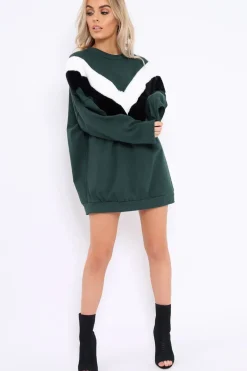 Rebellious Fashion Green with White and Black Chevron Fur Jumper Dress- Lula