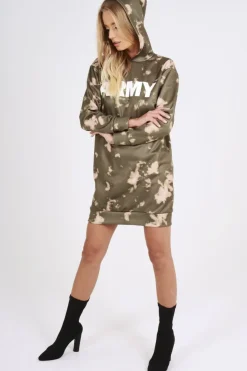 Rebellious Fashion Green Acid Wash Army Hoodie - Aime