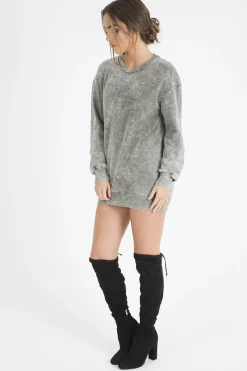 Rebellious Fashion Green Acid Wash Jumper Dress - Cheryl
