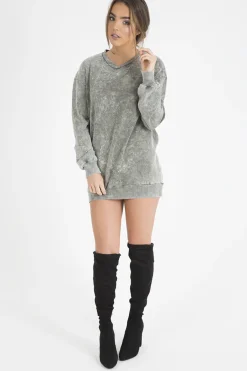 Rebellious Fashion Green Acid Wash Jumper Dress - Cheryl