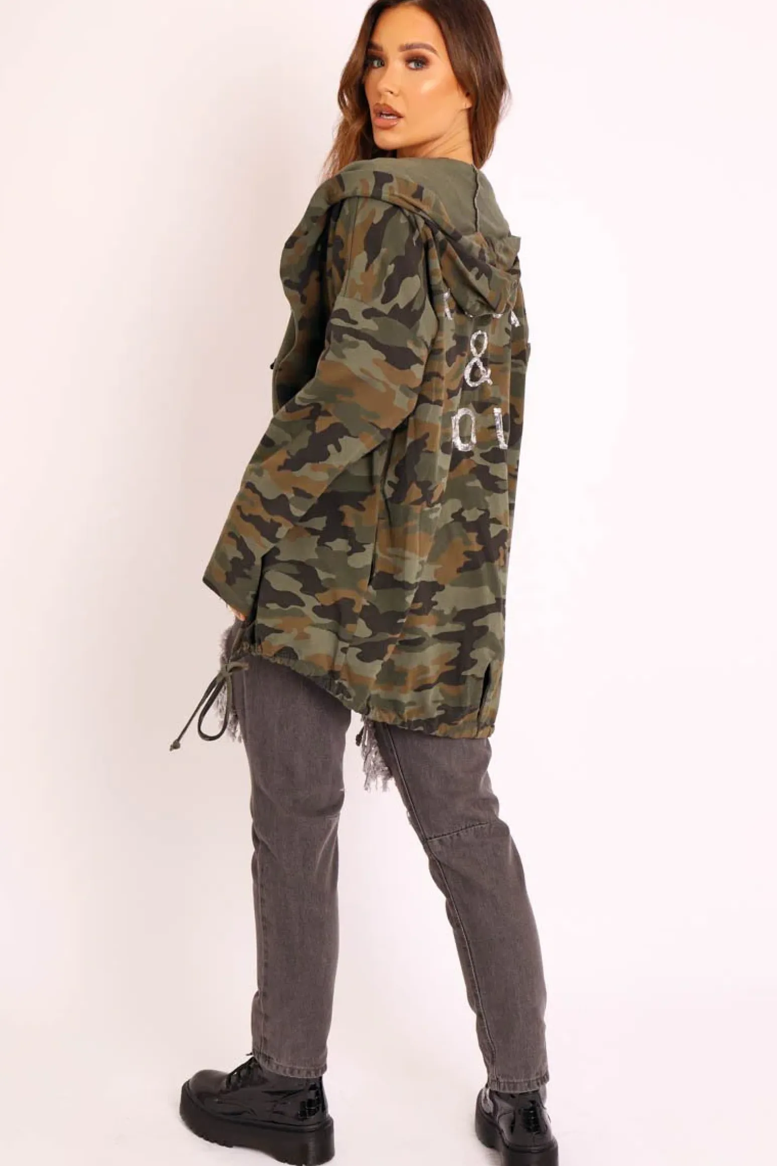 Rebellious Fashion Green Camo Sequin Rock & Roll Design Jacket - Siona