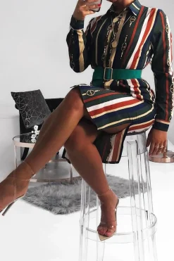 Rebellious Fashion Green Chain Print Shirt Dress - Cabela