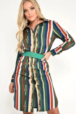 Rebellious Fashion Green Chain Print Shirt Dress - Cabela