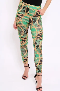 Rebellious Fashion Green Chain Print Trousers - Donika