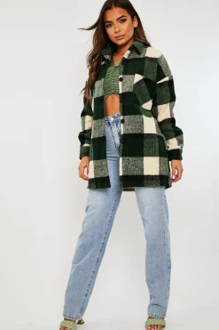 Rebellious Fashion Green Checked Wool Blend Oversized Shacket - Ronni