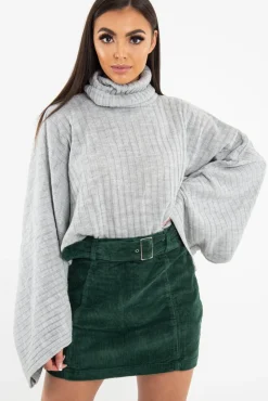 Rebellious Fashion Green Corduroy Belted Mini Skirt - Mariel